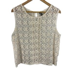 Chelsea28 Boxy Sleeveless Top Sz L Cream Woven Embroidered Shirt Boho Pullover